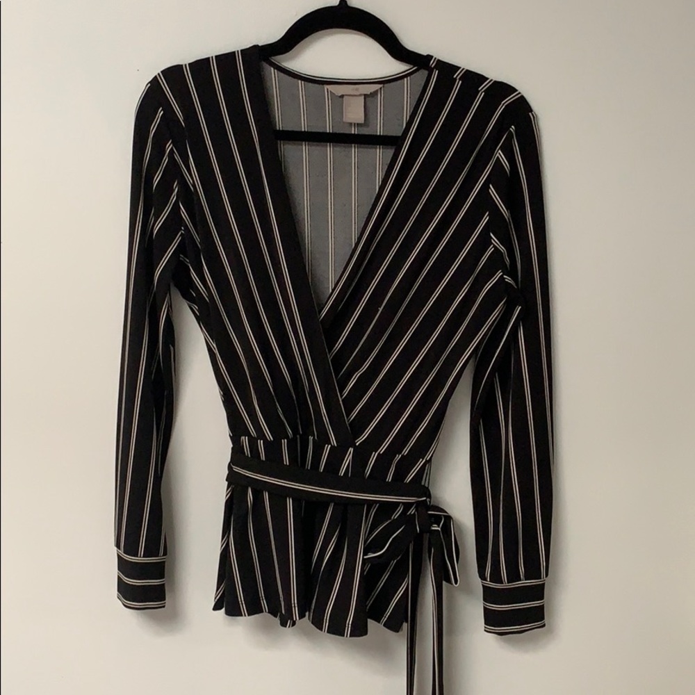 Deep V striped blouse